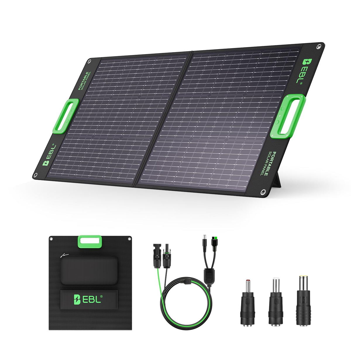 EBL 100W Solar Panel, Foldable Solar Charger for Jackery/Ecoflow/Bluetti Power Station, Portable Solar Panels w/Kickstands, High Efficiency IP65 Waterproof, Camping, RV, Off-Grid Emergency