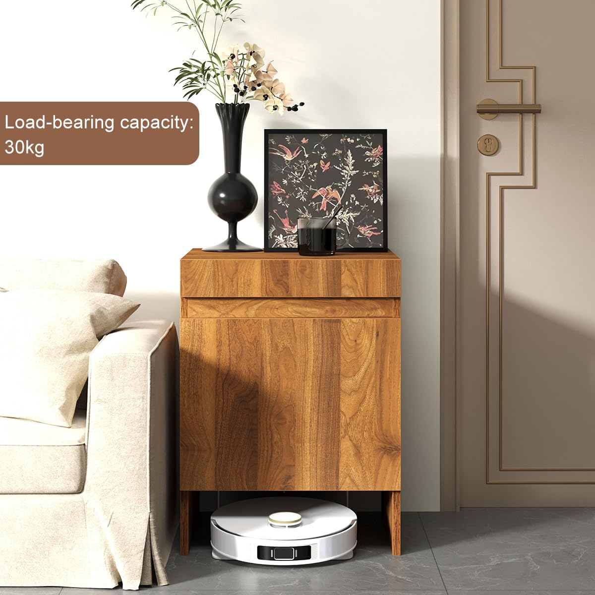 Nordivo Robot Vacuum Stand Cabinet,Storage Cabinet with Doors for Robot Vacuum Cleaner,End Side Table for Home Office,Wood Freestanding Rack for Living Room Home Office Kitchen(Gray)