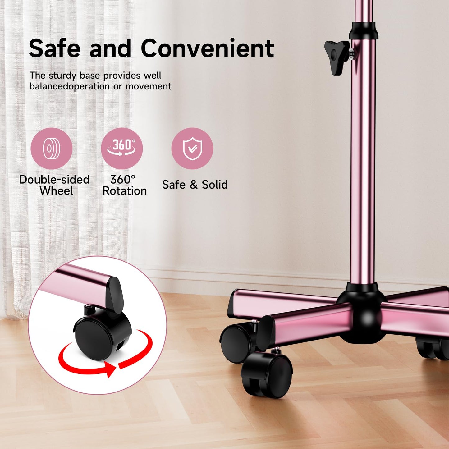 Salon Tray Cart Rolling Tray Spa Tray,Tattoo Tray Dental Tray Height Adjustable,Salon Tray on Wheels Premium Metal Rolling Trolley,Pink