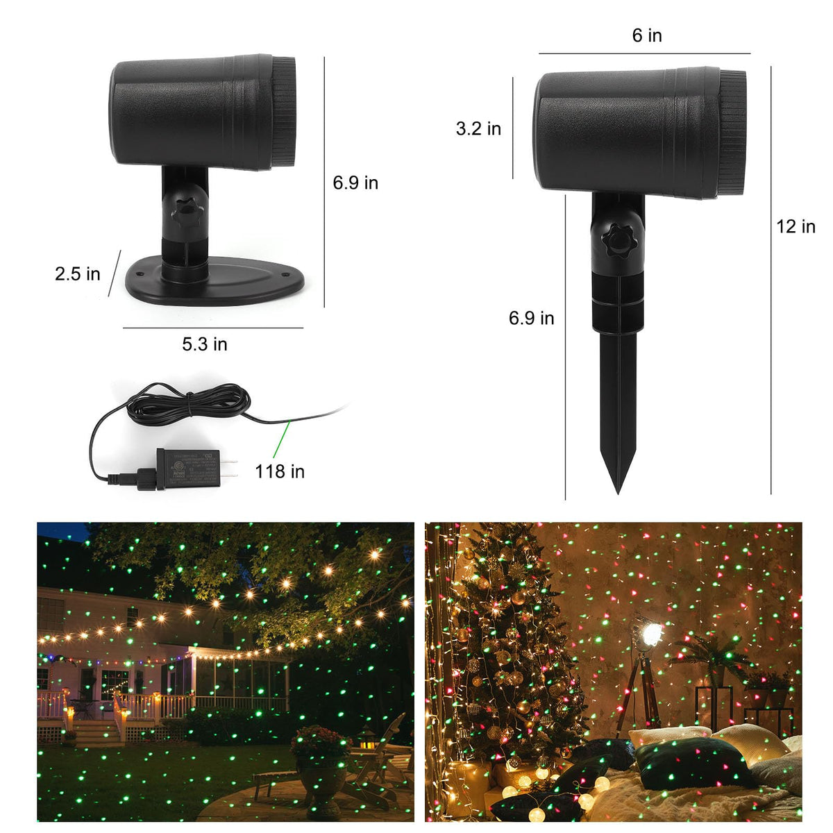 Laser Christmas Lights, Moving Starry Lights Show Laser Projection Light with Red and Green Stars, Outdoor Waterproof Holiday Decor for Party Garden Halloween Christmas New Year