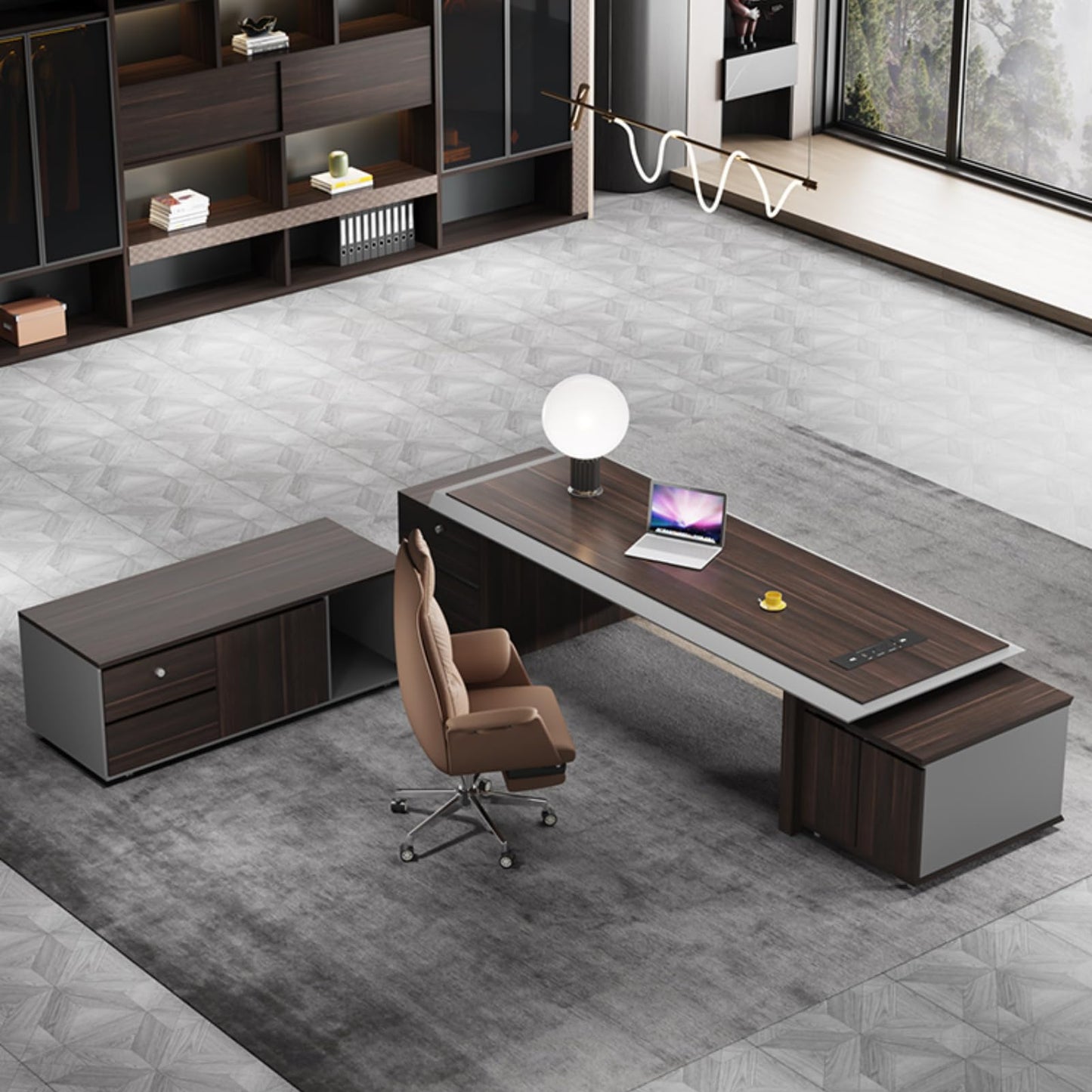 LSIGHTUS Luxury L Shaped Executive Office Desk Computer Desk with File Drawers Study Writing Table Business Furniture Set for CEO Boss