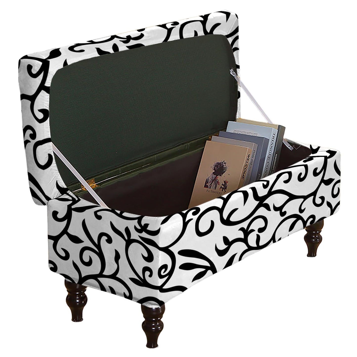 Eco-Ancheng Storage Ottoman Cover Rectangle Ottoman Slipcover Folding Storage Bench Cover Footrest Stool Slipcover Footstool Furniture Protector with Nonslip Elastic Bottom for Living Room (Medium 37)