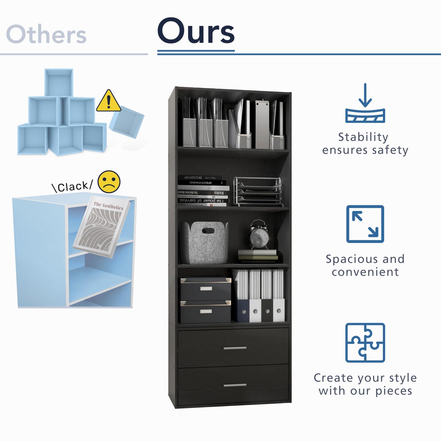 Homes: Inside + Out Apexa 2-Drawer Wooden Stackable Storage Drawers, Small Food Pantry Cabinet, Cajonera De Madera, Underbed Drawer Dorm Teen Room Decor & Bedroom, Home Office, Kitchen, Steel Blue