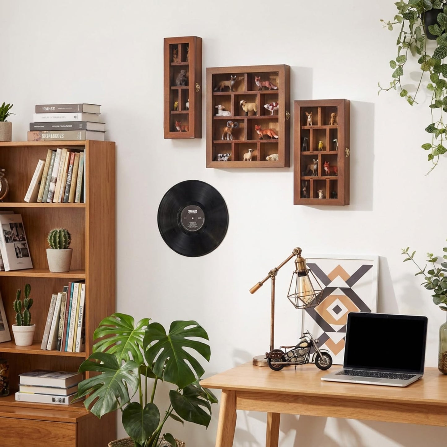 DoubleFill Wooden Trinket Display Shelf Shadow Box with Shelves Large Wall Mounted Display Storage Mini Figures Curio Trinket Medals Crafts Collections(Brown)