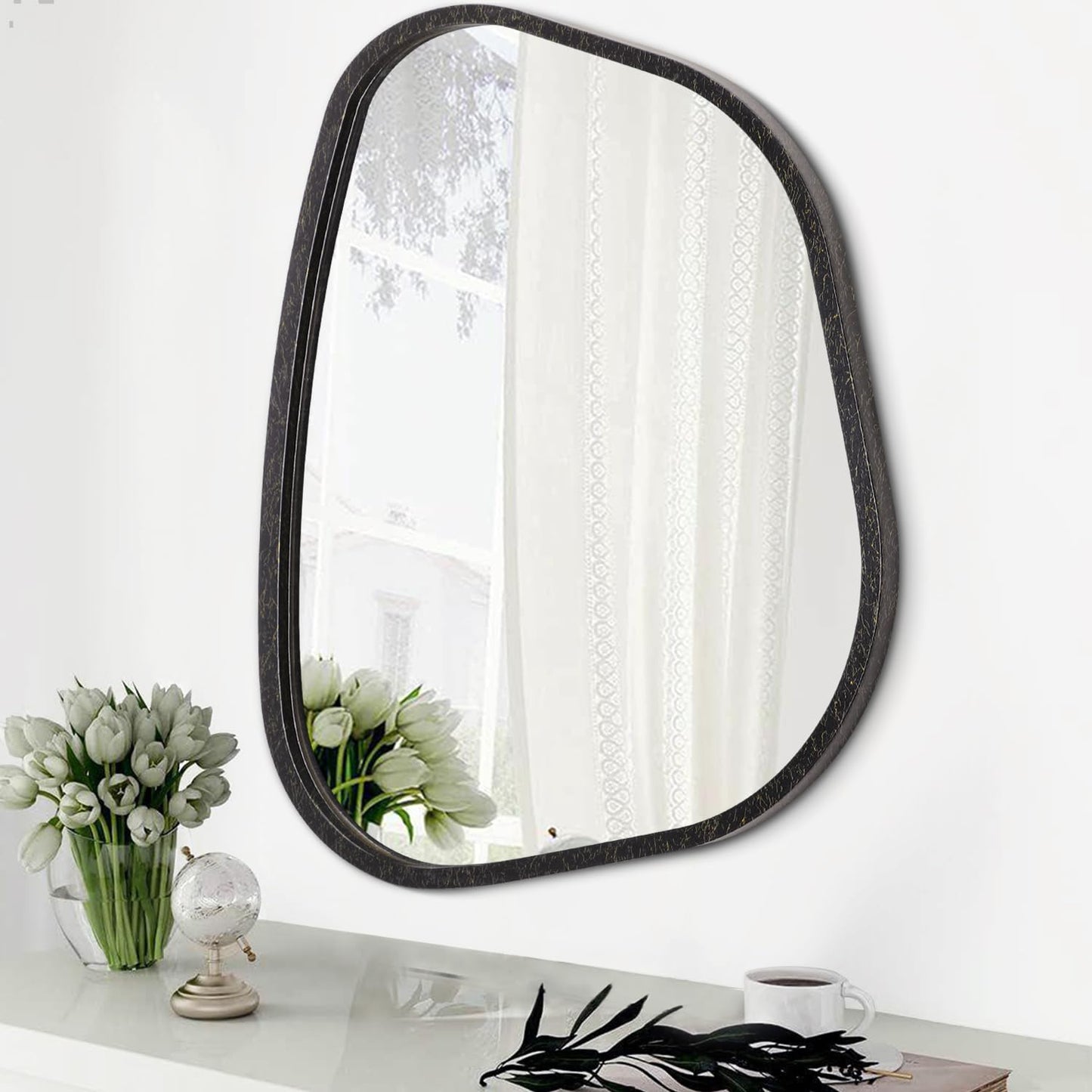HLFMVWE Irregular Asymmetrical Mirror Wall Mounted, Unique Vanity Mirror, Shaped Dressing Mirror Decorative for Living Room, Bathroom, Bedroom, Entryway Wall Decor 14"x10"