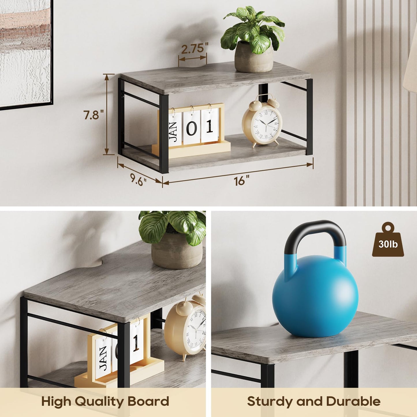 NANAGIFTREE Floating Nightstand, Wood Bedside Shelf Wall Mounted Nightstand, Floating Bedside Table Wall Shelf for Bedroom, Living Room, Bathroom, Kitchen, Office (Vintage Gray)