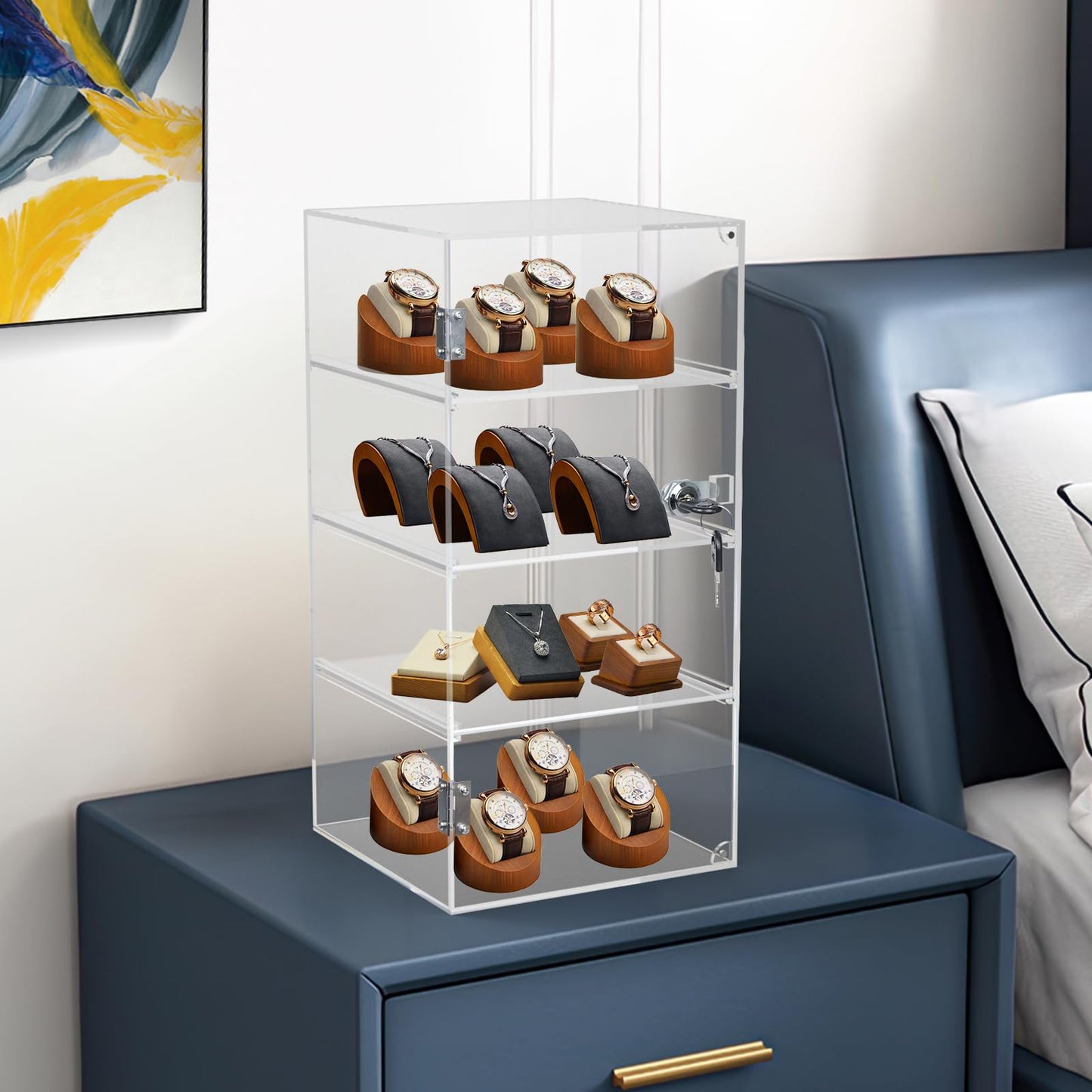Choowin 4 Shelf Acrylic Display Case with Lock Key, Clear Locking Display Case Showcase Cabinet with Removable Shelves - Safe Storage for Collectibles Labubu, 9x9x19 inch