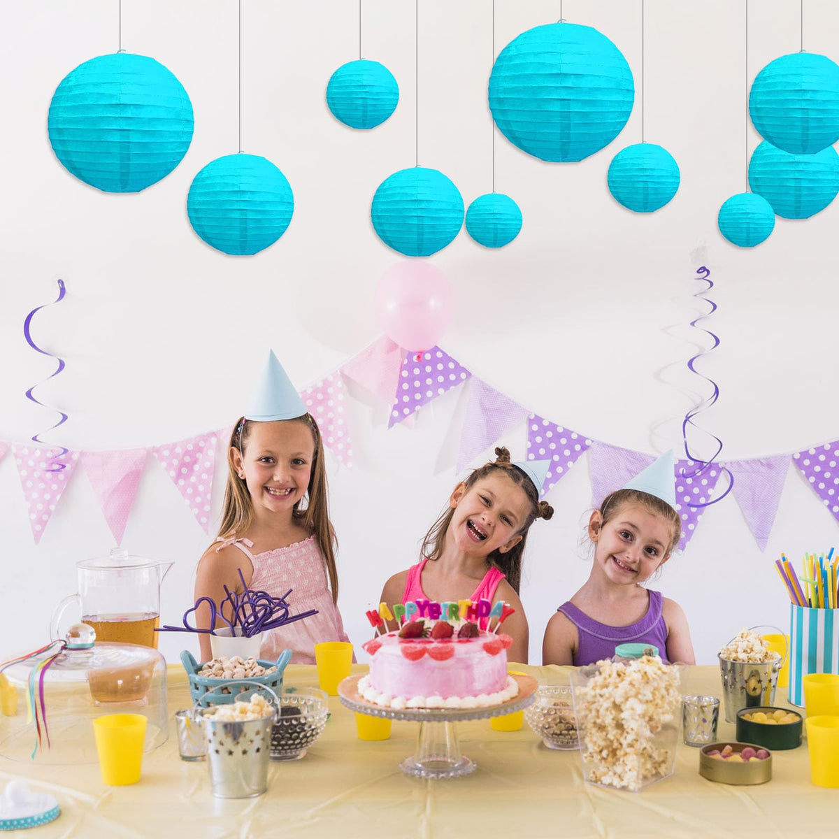 20Pcs Blue Paper Lanterns for Parties, 6” 8” 10” 12” Chinese Asian Hanging Round Paper Lanterns for Birthday Wedding Halloween Christmas Home Decor Party Decor