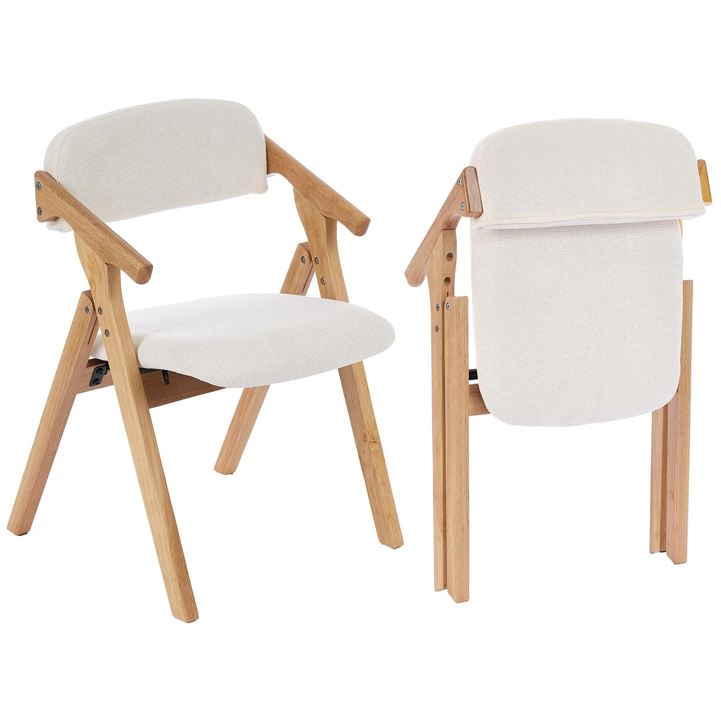 SinFurn Grod Folding Chairs with Padded Seats,Wooden Stackable Dining Chair,Easy to Store Foldable Dining Chairs for Kitchen, Living Room, Wedding Party Picnic (White)
