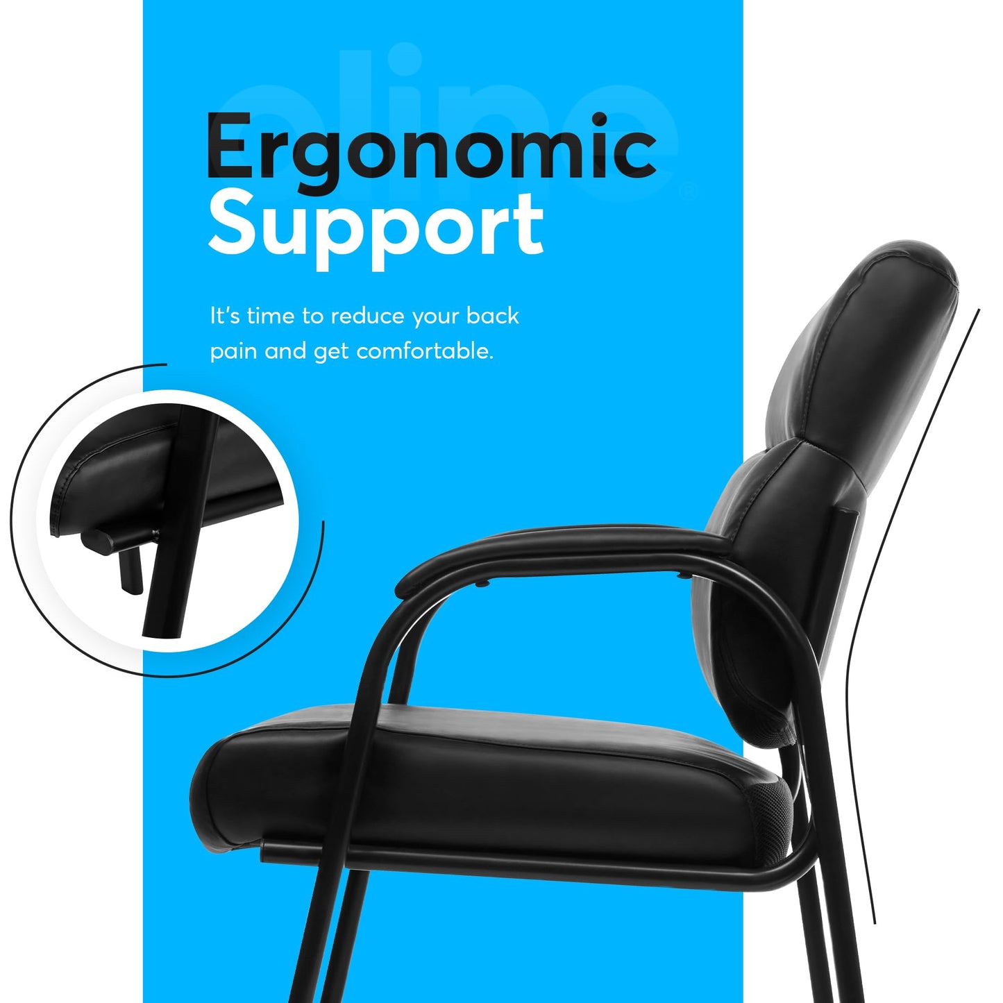 Oline Leather Guest Chair with Padded Arms, Reception Meeting Conference Waiting Room Lobby Home Desk Big and Tall Executive Office Chair, Black (4 Pack)