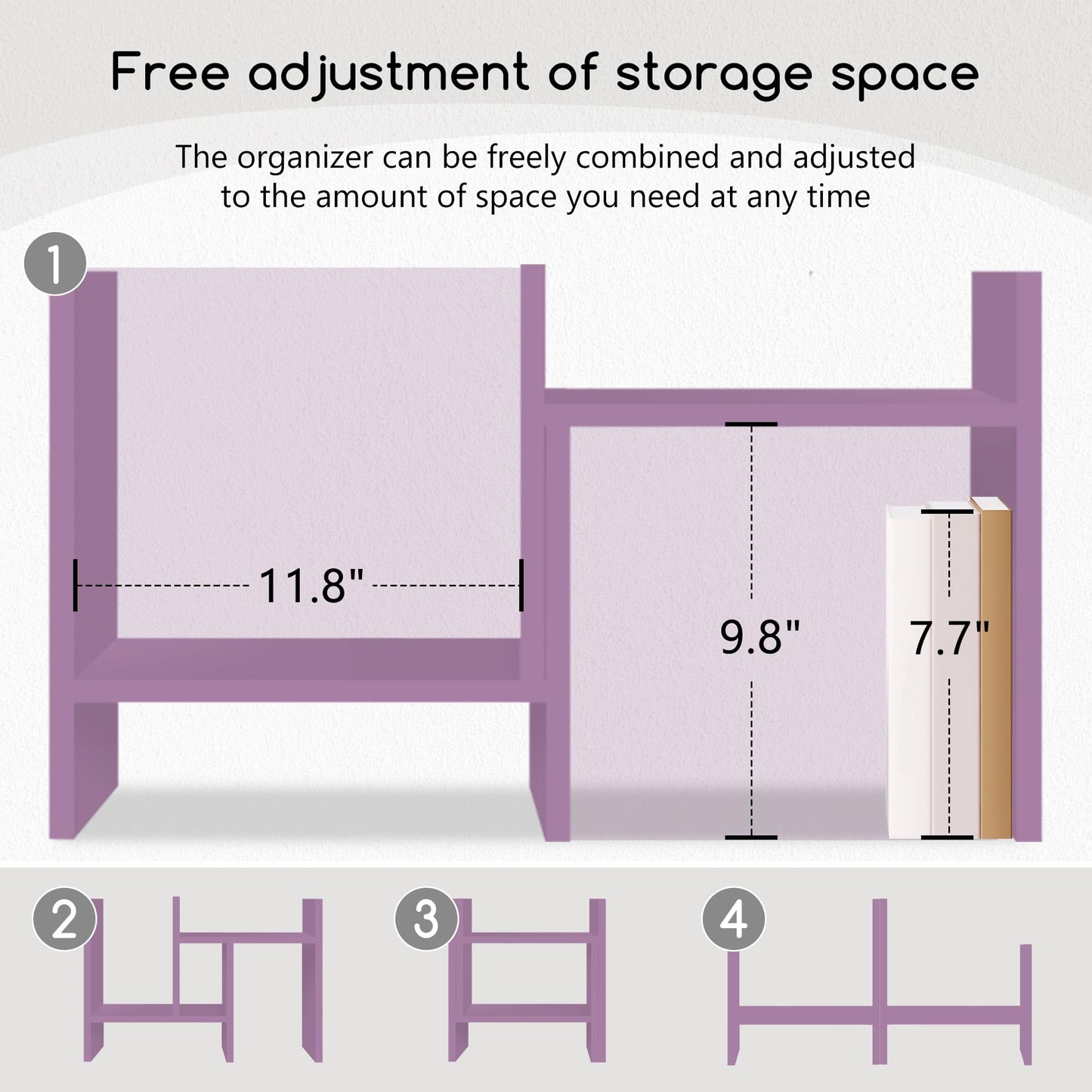 Jerry & Maggie Desktop Organizer Office Storage Rack Adjustable Wood Display Shelf Free Style Double H, Multi-Functional Mini Bookshelf for Desk Natural Stand (Violet)