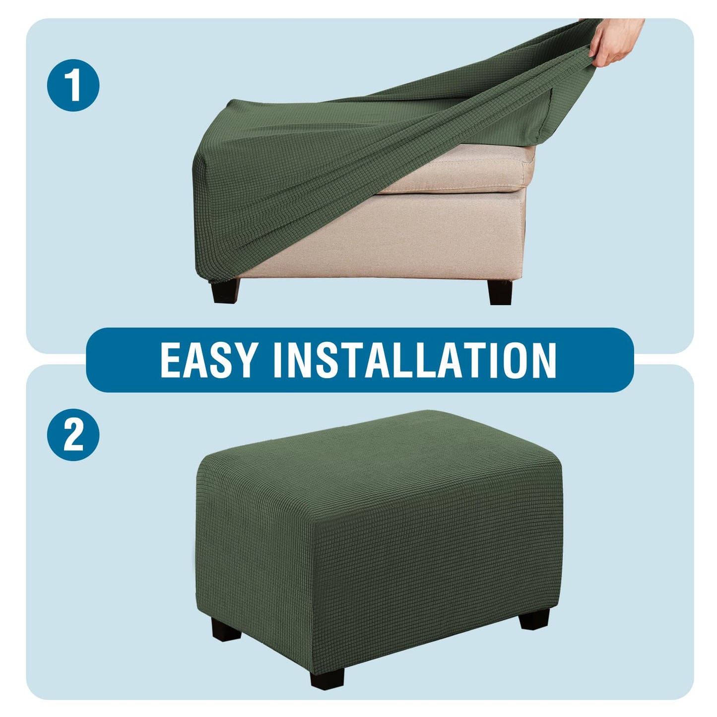 H.VERSAILTEX Ottoman Cover Slipcover Rectangle Fit Length 29'-34' Footrest Sofa Slipcovers Stool Cover Footstool Protector Covers Feature Stretch Thick Soft Jacquard Fabric Washable - Bronze Green
