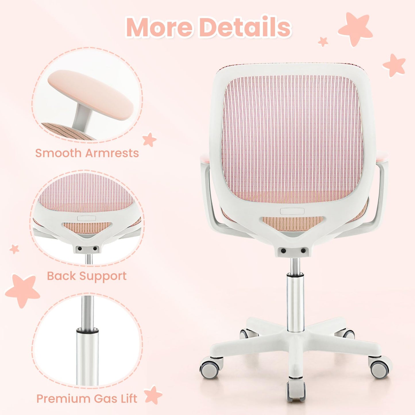 Costzon Kids Desk Chair, Height Adjustable Children Study Computer Chair with Armrests, Sit-Brake Casters, Swivel Mesh Task Chair for Boys Girls Teens Students, Kids Chair for Home, Office, School