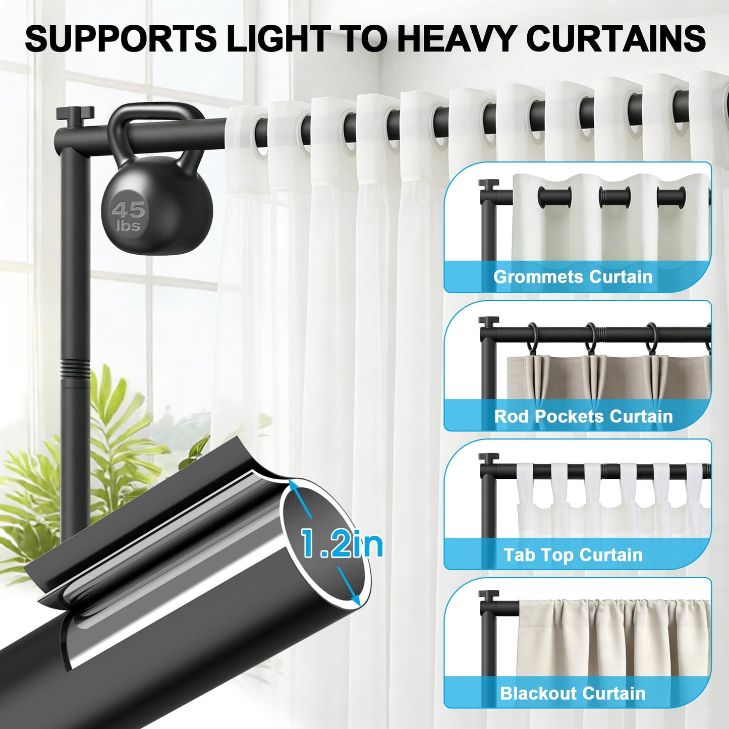 AKTOP Room Divider Curtain Rod, Freestanding No Drilling Privacy Room Separator for Space Partition, 89" H x 91" W Adjustable Heavy Duty Wall Divider Tension Rod for Room Separation with Carrying Bag