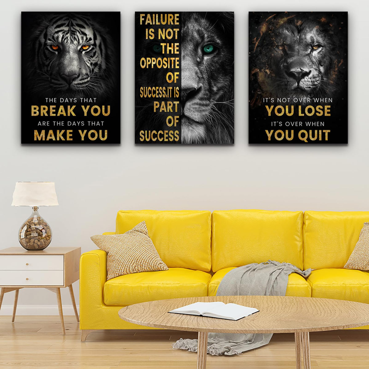Inspirational Motivational Posters - Framed Canvas Art Set for Office, Living Room, Bedroom - (36''W x 16''H)