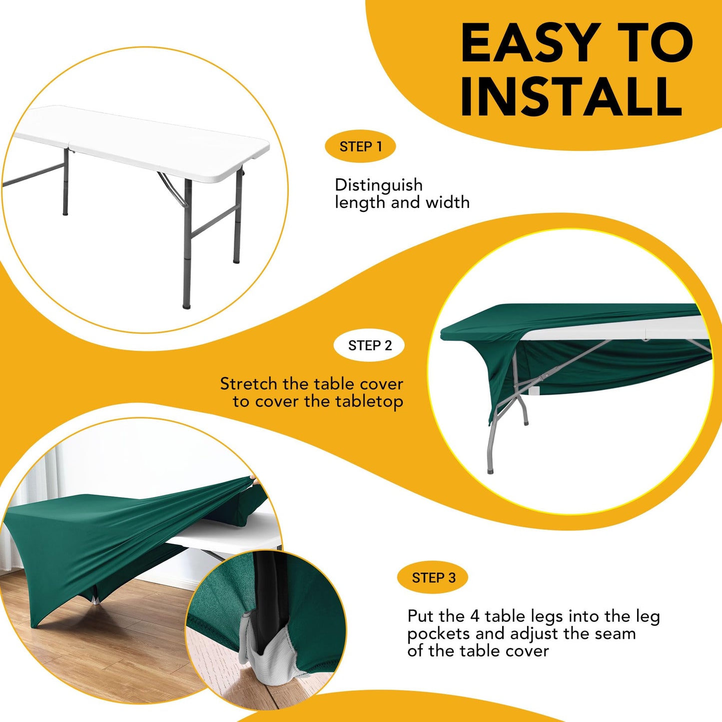 Dailyset 6-Pack Premium Hunter Green Spandex Tablecloths for 6ft Rectangle Tables, Stain & Wrinkle-Resistant, Washable Stretch Polyester Fitted Table Cover for Weddings, Banquets, Trade Shows Events
