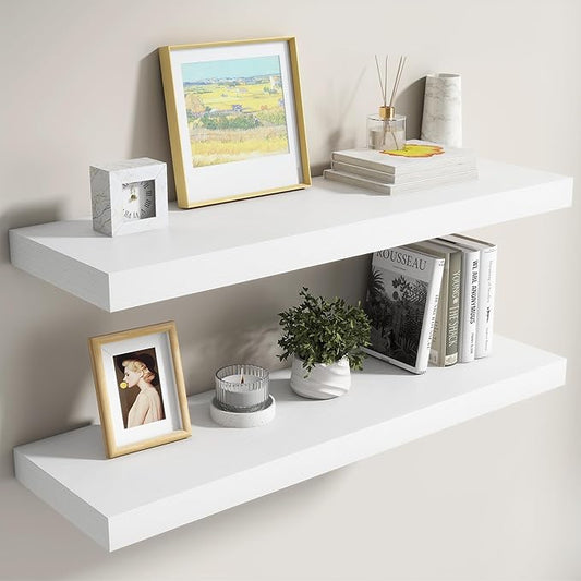 Dreamland White Floating Shelves 36 Inch Long, 8 Inch Deep Floating Shelves