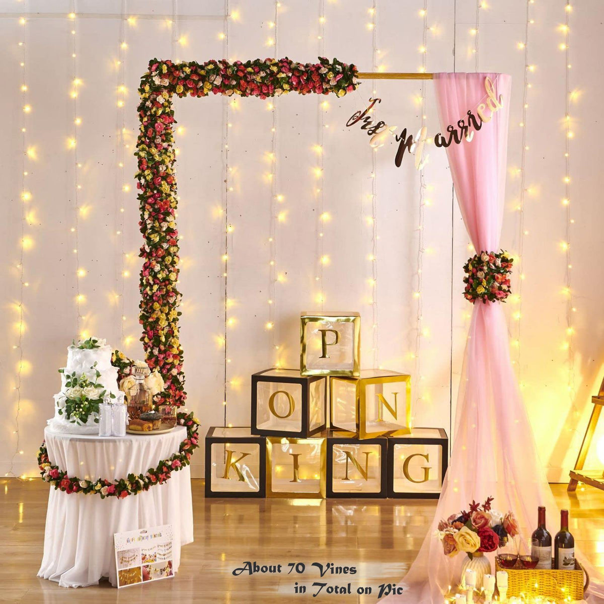 PONKING 8 Pcs x 8.2 ft Flower Garland Artificial Rose Vine Flowers with Green Leaves Hanging Fake Roses Vine for Room Party Home Wedding Birthday Christmas Wall Arch Decor, Spring Yellow Flower