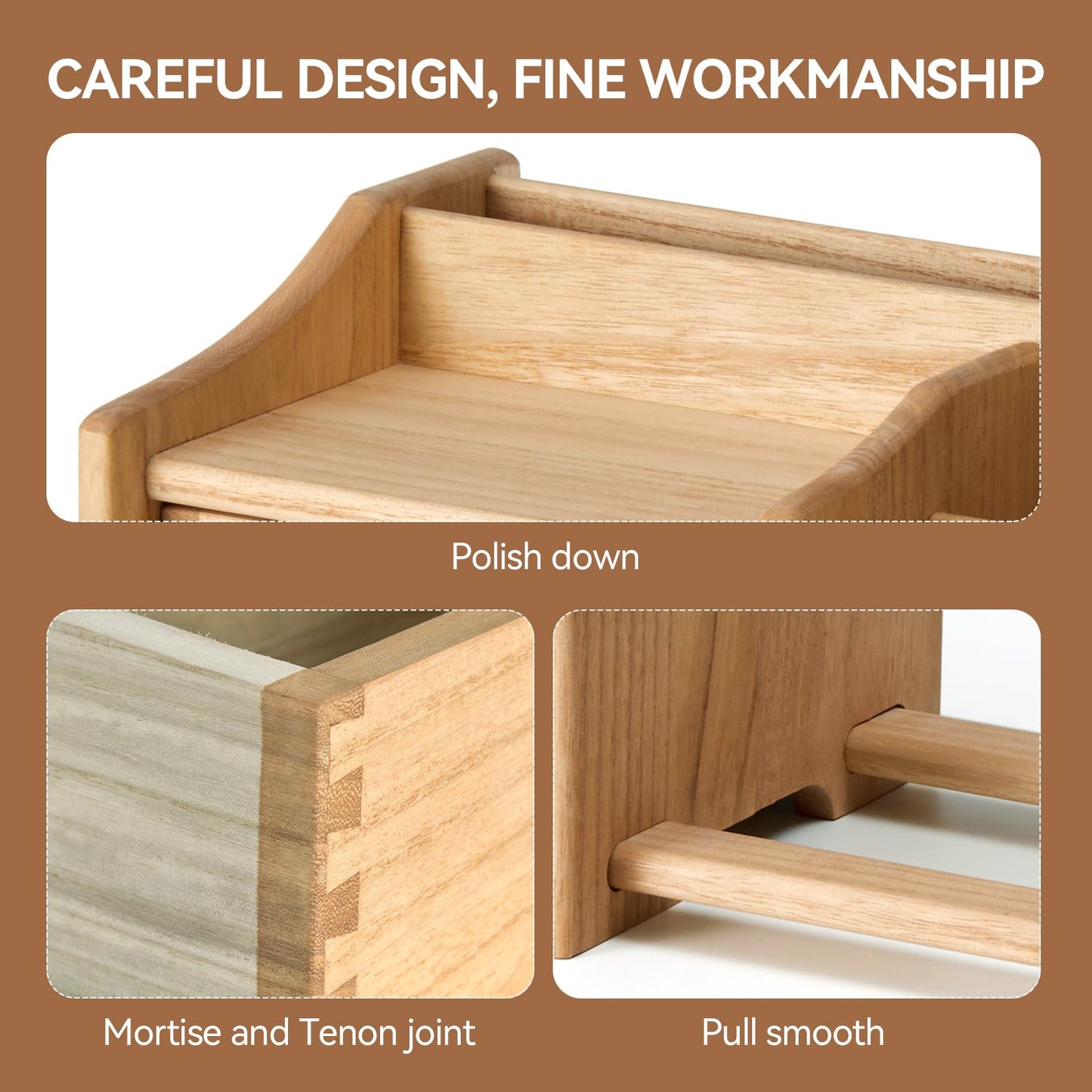 KIRIGEN Desktop Bookshelf Organizer with Drawer, Expandable Wood Desk Shelf, Fully Assembled Book Rack for Office Supplies, Files and Notebooks, Brown, 12.24 to 22.7 in Adjustable Width, SSSJ-S-NA