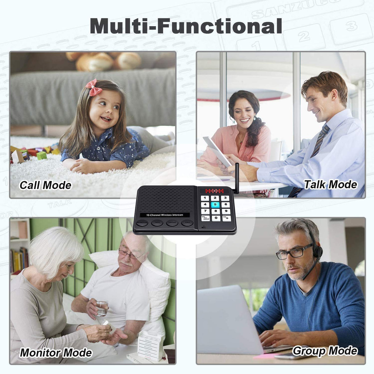 6 Pack Intercoms Wireless for Home - Room to Room Intercom System for House, Business, Office, Hotel - Long Range Home Communication System