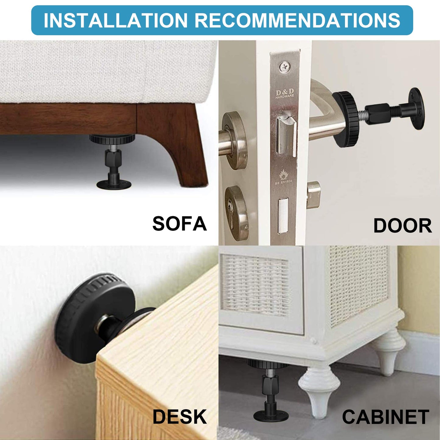 Neatbuddy 2PCS Black Adjustable Bed Frame Anti-Shake Tool, Headboard Stoppers with Free Furniture Pads and Screws, No More Creaking, Protect The Wall from Banging, Easy to Install (1.1-2.5in)