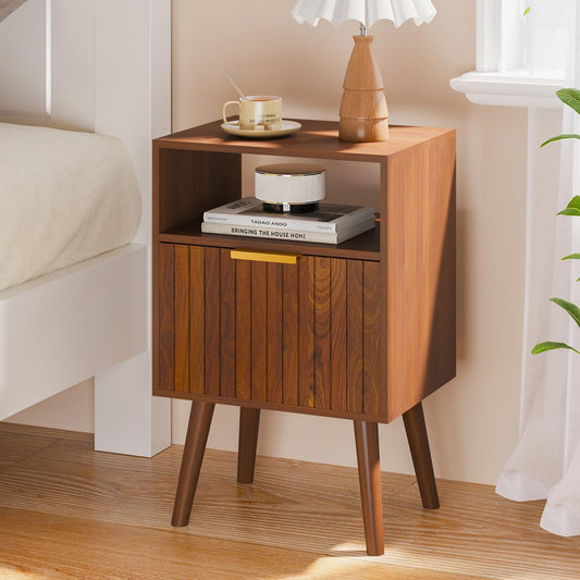 Aenuert Nightstand, 2-Tier Night Stand with Drawer, Wooden Bedside Table for Bedroom Study Room Small Spaces, Rustic Brown