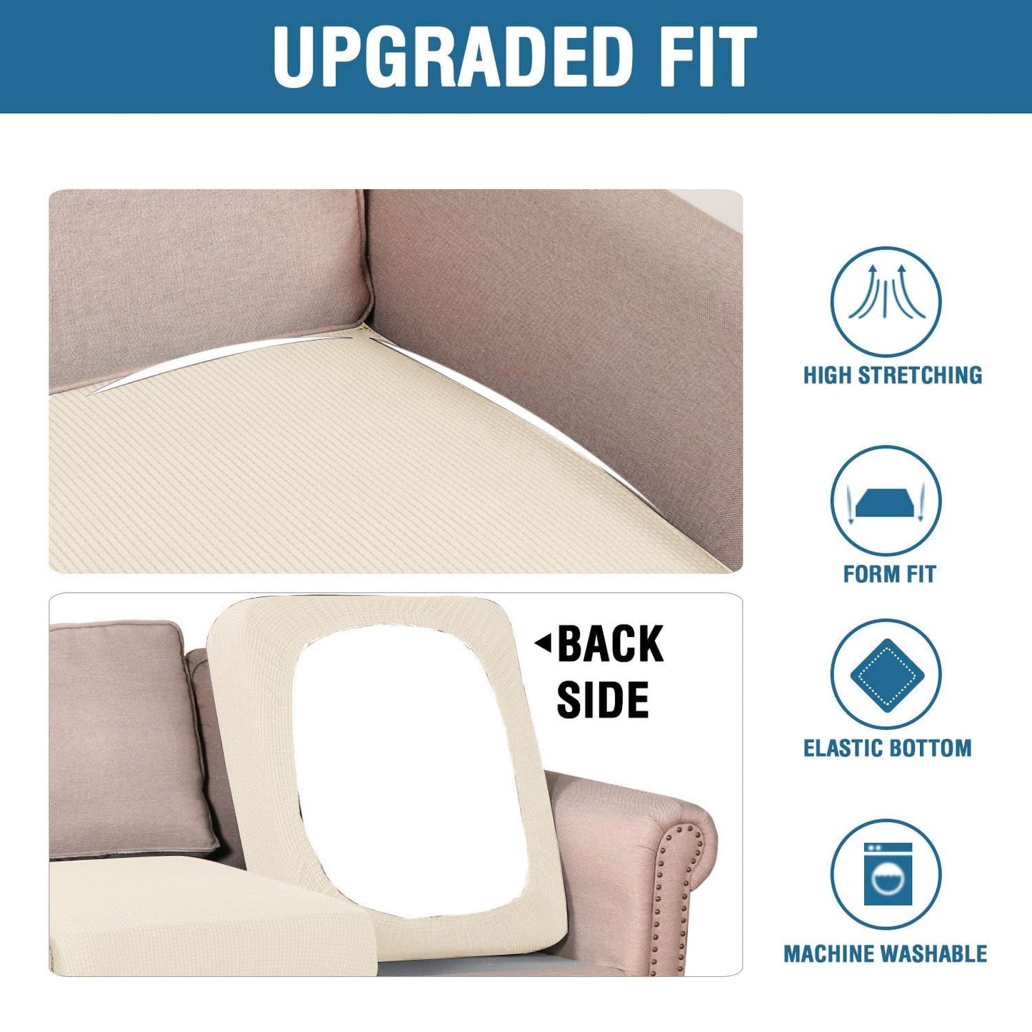 H.VERSAILTEX Multi-Pieces Sofa Covers for Three Cushion Couch Sofa High Stretch Seat Cover Jacquard Textured Twill Fabric(3 Seat Cover Plus 3 Back Cushion Covers, Cream)