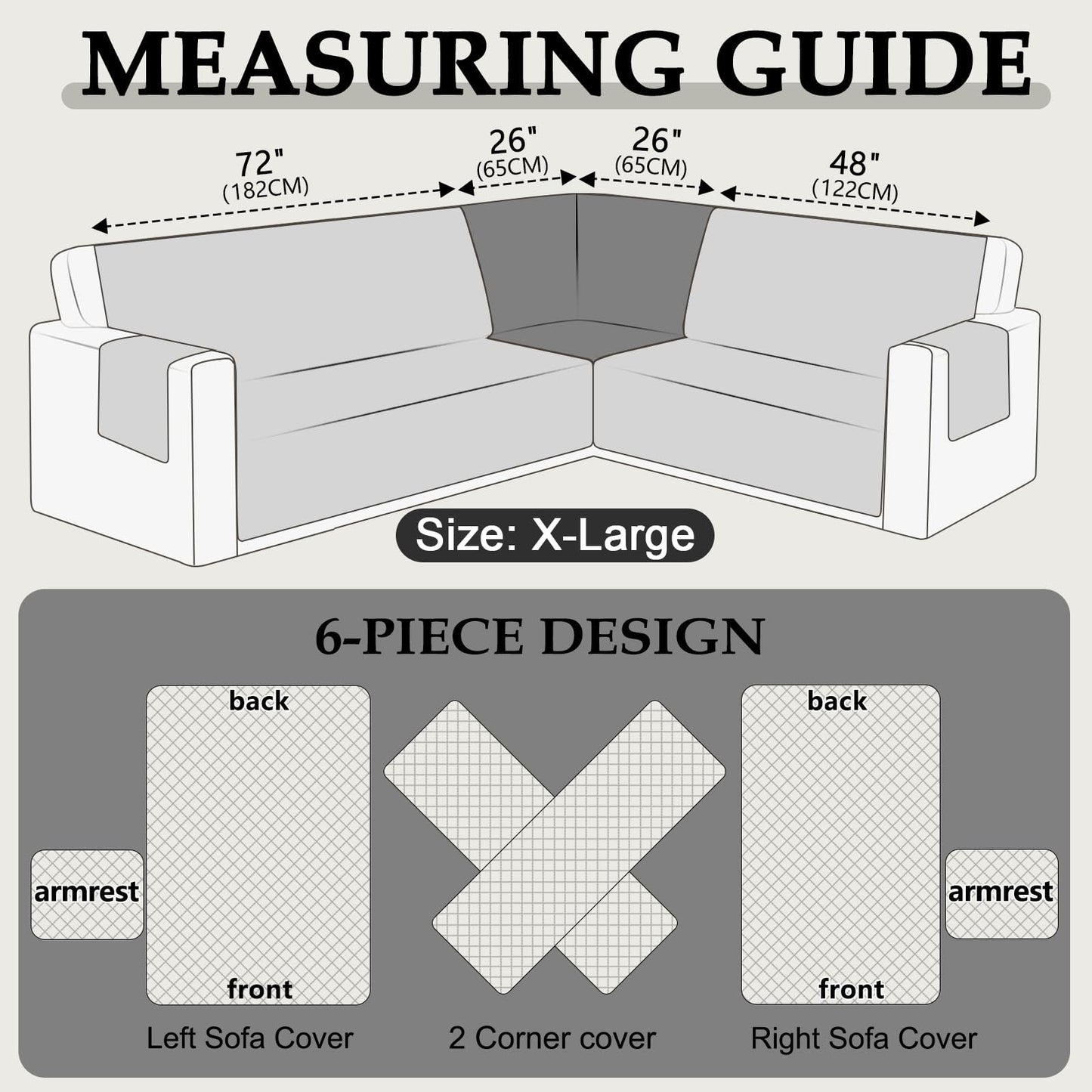 HDCAXKJ Waterproof Sectional Couch Cover L Shaped Sofa Covers Washable Corner Sectional Slipcovers Dog Pet Proof U Shape Furniture Protector with Upgraded Anti Slip Strips (X-Large, Charcoal Black)