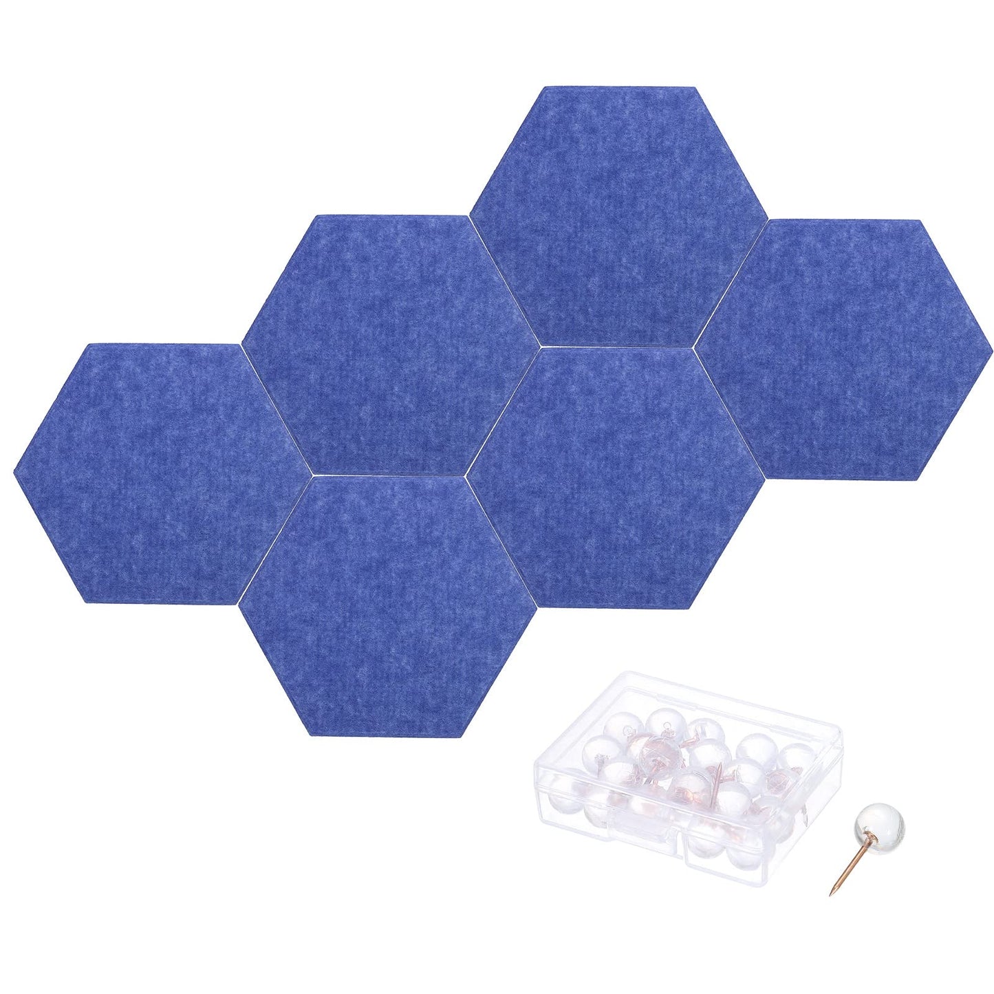 PATIKIL Felt Bulletin Board, 12"x10", 6 Packs Self Adhesive Hexagon Felt Tiles for Sound Proofing Wall Panels for Home Office Recording Studio,Game Room, Blue