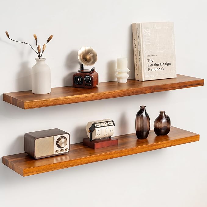 36 Inch Teak Floating Shelves Set of 2