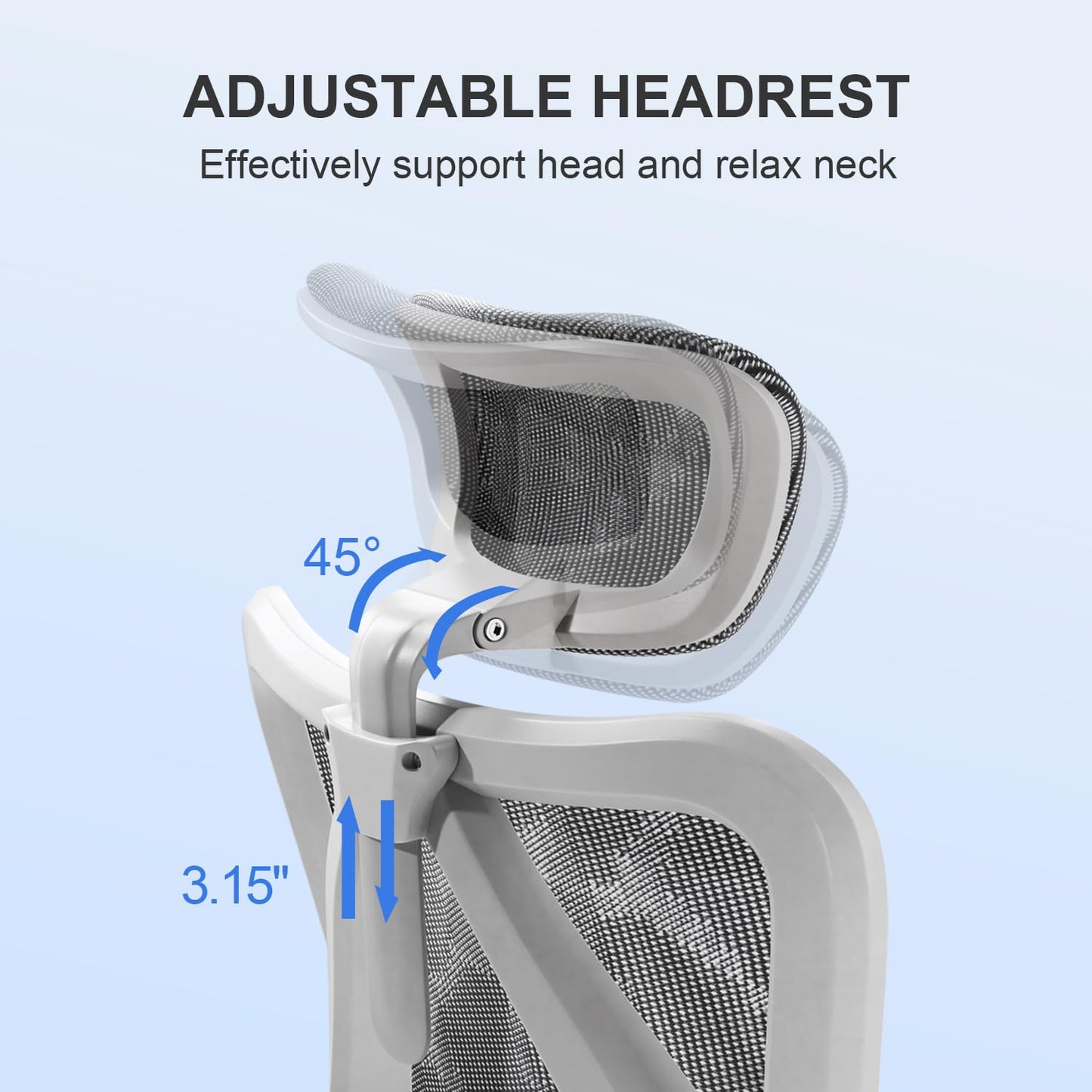 SIHOO M57 Ergonomic Mesh Office Chair, High Back Home Desk Chair with 3D Armrests, Lumbar Support and Adjustable Headrest, Comfortable Computer Chair, Big & Tall Office Chair Hold 330 LBS-Light Grey