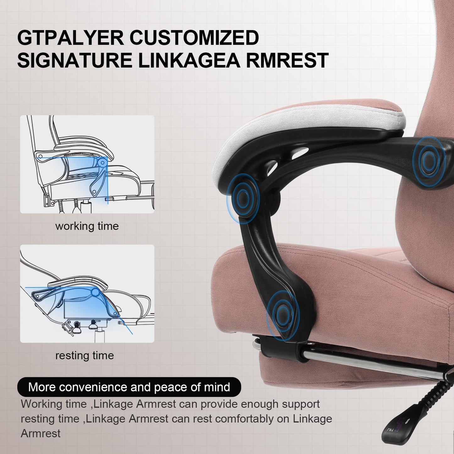 GTPLAYER Gaming Chair, Computer Office Chair with Pocket Spring Cushion, Linkage Armrests and Footrest, High Back Ergonomic Computer Chair with Lumbar Support Task Chair with Footrest