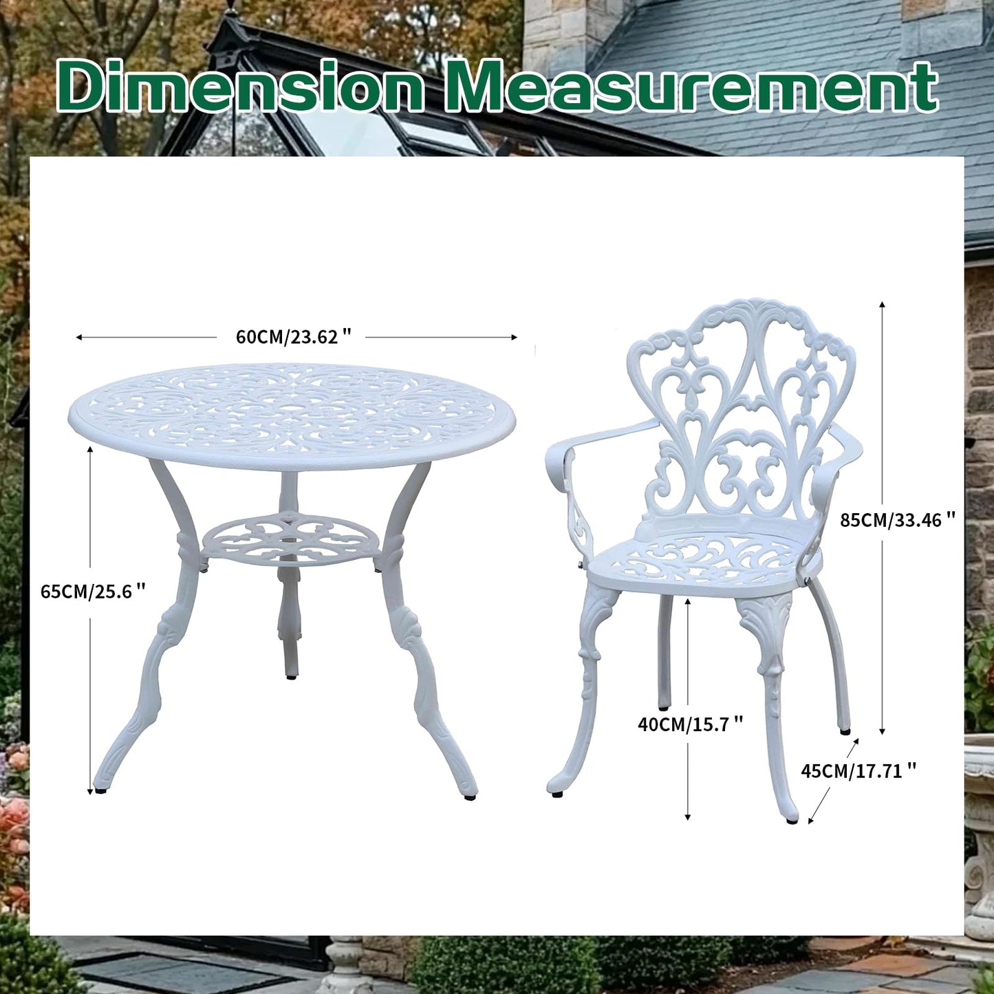 3 Piece Outdoor Dining Set, Aluminum alloy 35" Patio Table with 1.96" Umbrella Hole & 2 Chairs, All Weather Furniture for Garden, Backyard, Poolside (White 3Pieces (33" Square Table & 2 Chairs))