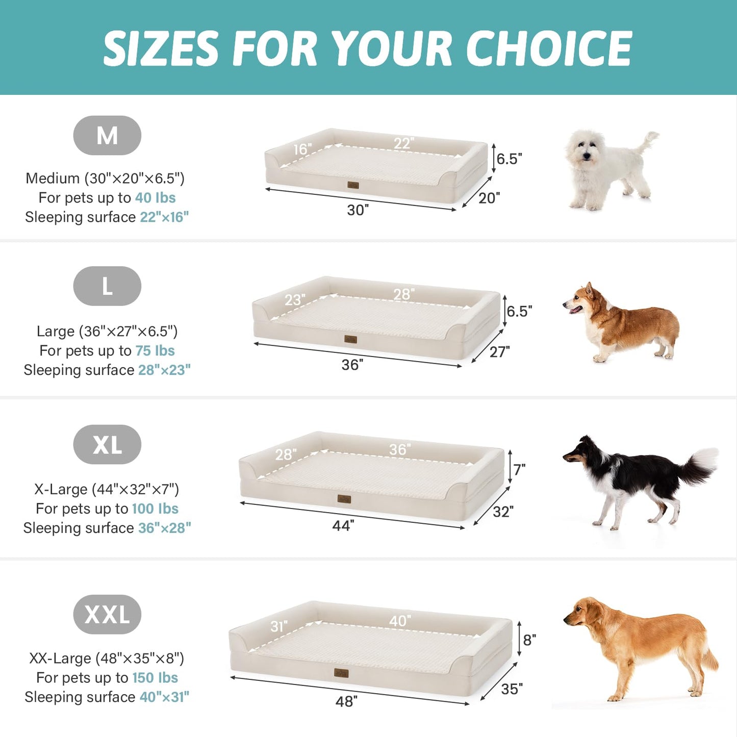 COZY KISS Orthopedic Dog Bed for Extra Large Dog 44x32 inch, XL Pet Sofa, Bolster Foam Bed with Sides, Non-Slip and Egg-Crate Big Dog Couch Bed with Washable Removable Cover, Beige