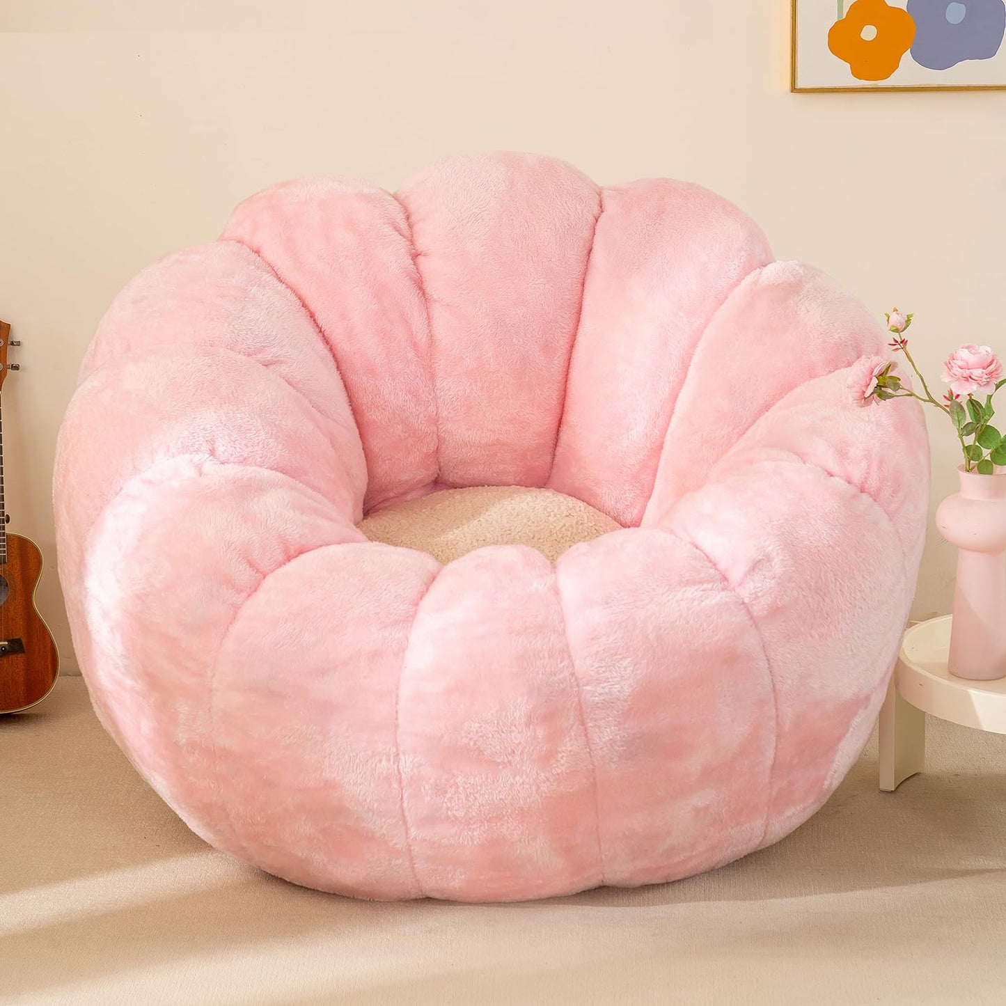 IEVENW Pumpkin Bean Bag Sofa Chair for Adult, Beanbag Couch with Filler for Reading and Relaxation, Comfy and Lazy Sofa for Dorm, Apartment, Living Room and Bedroom, Pink