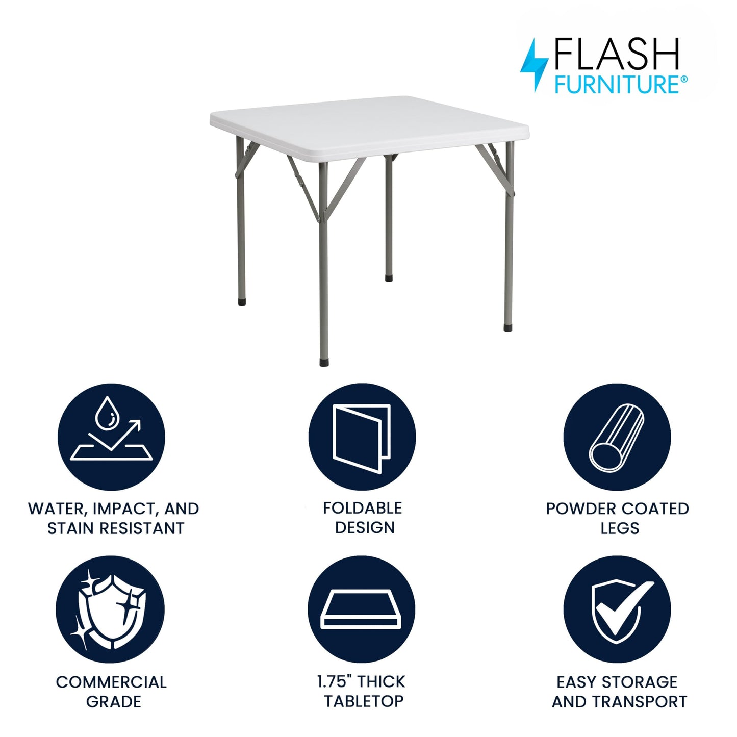 Flash Furniture Elon 2.85' Square All-Occasion Plastic Folding Event Table with Locking Legs, Folding Banquet Table for Indoor/Outdoor Events, White