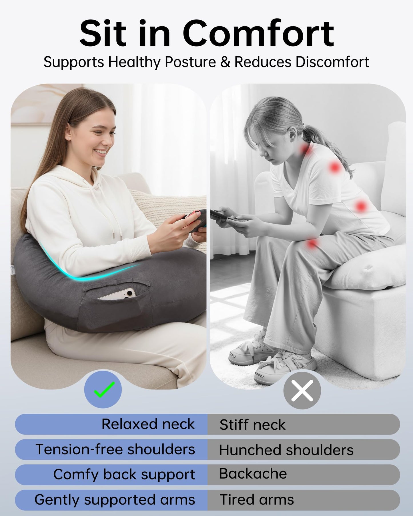 ENITYA U-Shaped Ergonomic Crochet Pillow for Lap Support