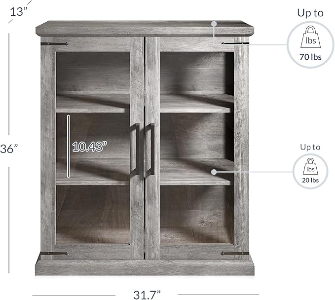 BELLEZE Storage Cabinet with Shelves and Glass Doors