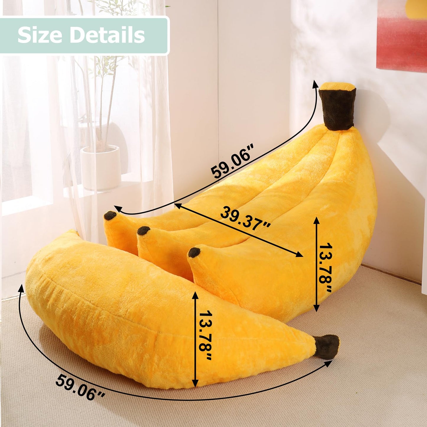 IEVENW Banana Bean Bag Chair with Ottoman, Floor Sofa Bed with Footrest, Comfy Convertible Lounger for Adults, Plush Couch for Bedroom, Living Room or Dorm, L-Yellow