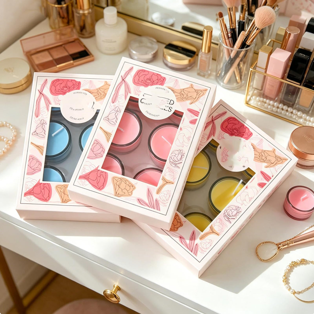 Mini Scented Candle Gift Set, Smokeless Glass Cup Tealight Candles with Assorted Fragrances, Ideal for Home Decor, Romantic Moments, Holidays & Housewarming Gifts (Pink)