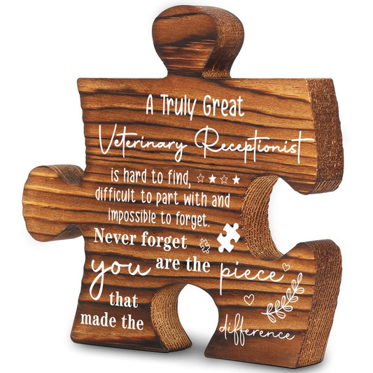 Veterinary Receptionist Appreciation Desk Decor Thank You Gift for Vet Clinic Staff Wooden Puzzle Desk Sign Coworker Recognition Animal Hospital Office Decorative Signs Plaques Y2C50