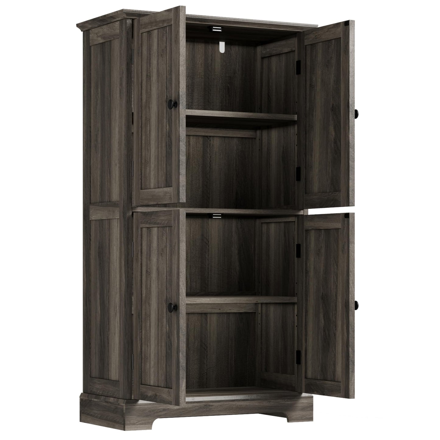 ChooChoo Bathroom Floor Cabinet, Farmhouse Bathroom Storage Cabinet with 4 Doors and Adjustable Shelves, Pantry Cabinet for Living Room, Kitchen, Retro Grey