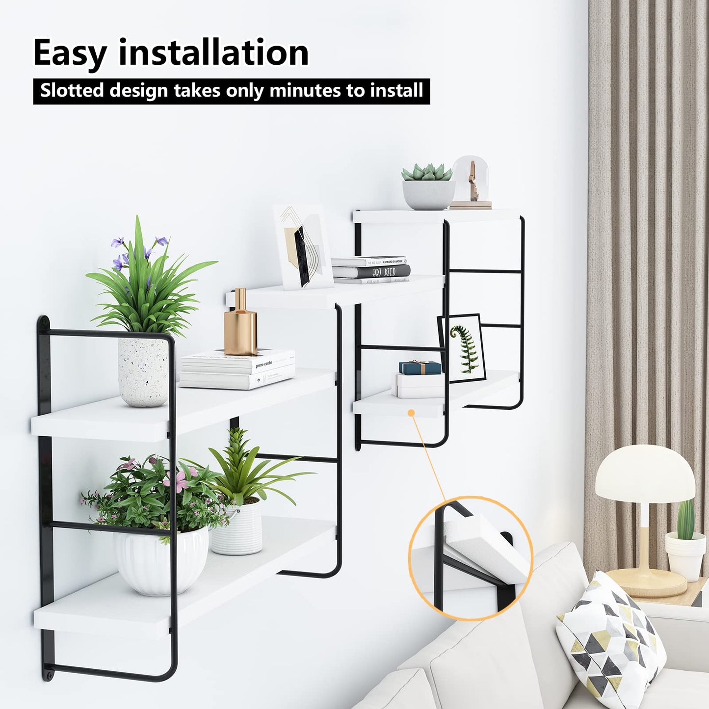 MXCSE Wall Shelves, Wall Mounted Bookshelves, DIY Floating Shelves for Wall, Wood Hanging Book Shelves for Room, Bedroom, Living Room, Easy Installation (White, 50W x 17H)