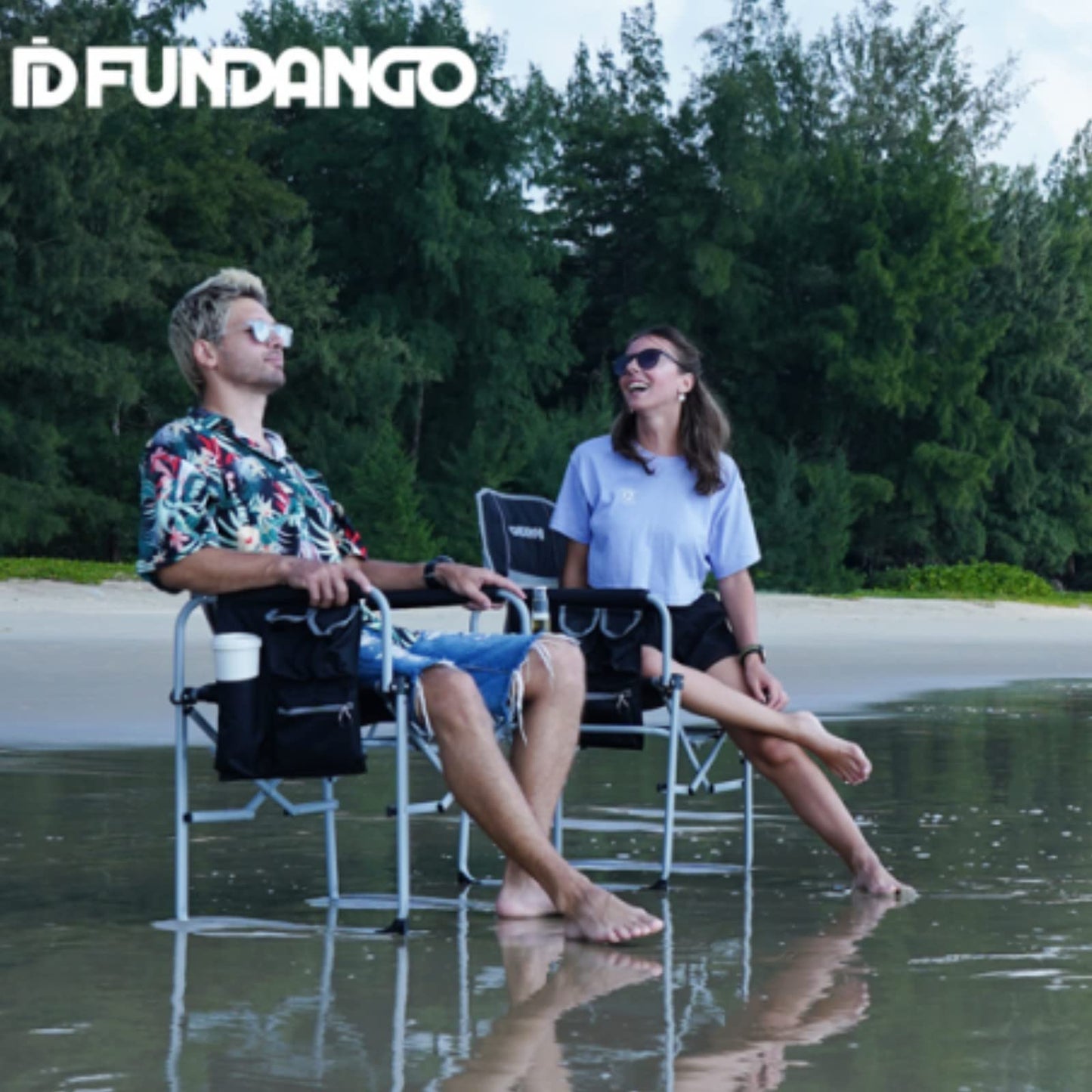 FUNDANGO Camping Directors Chair with Side Table, 32.6" D x 36.2" W x 39.3" H, Black