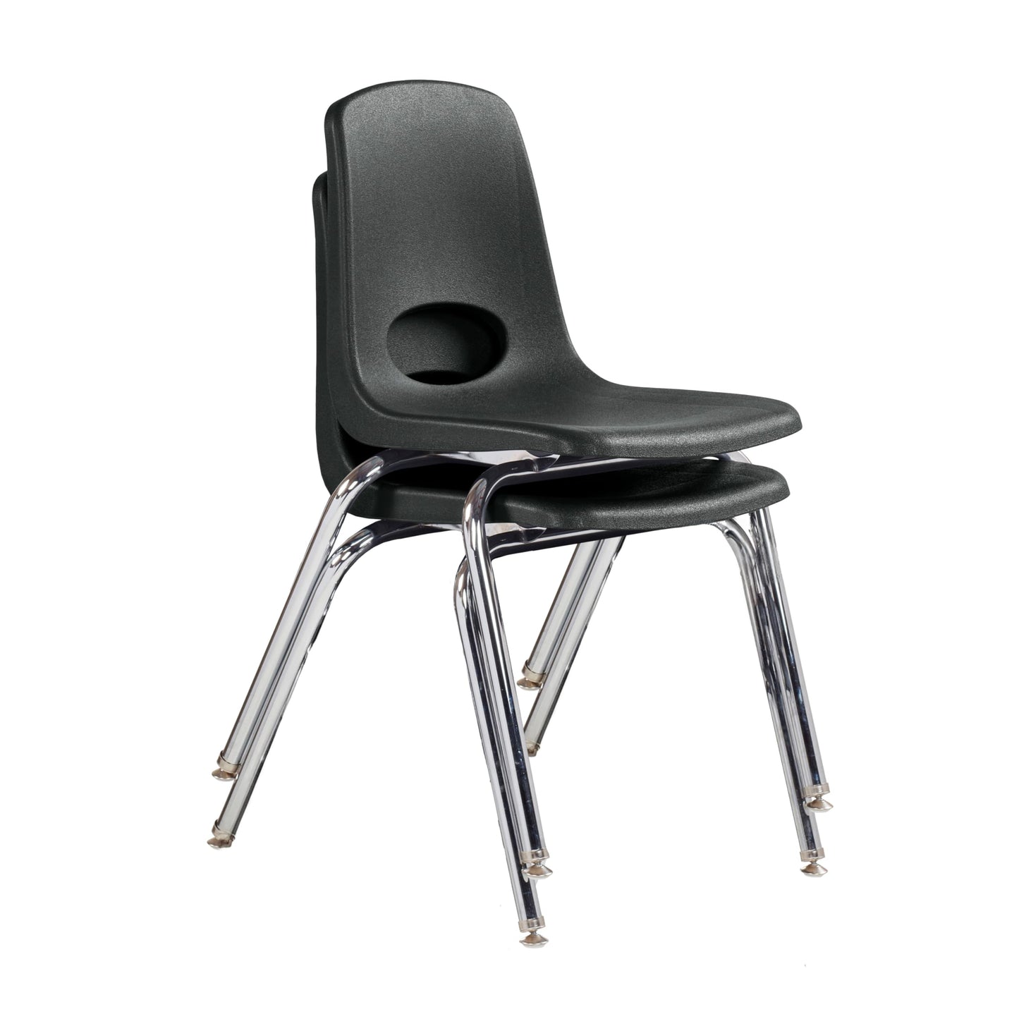 FDP 18" School Stack Chair, Stacking Student Seat with Chromed Steel Legs and Swivel Glides for Classroom, Homeschool or Office - Black (2-Pack), 13050-BK