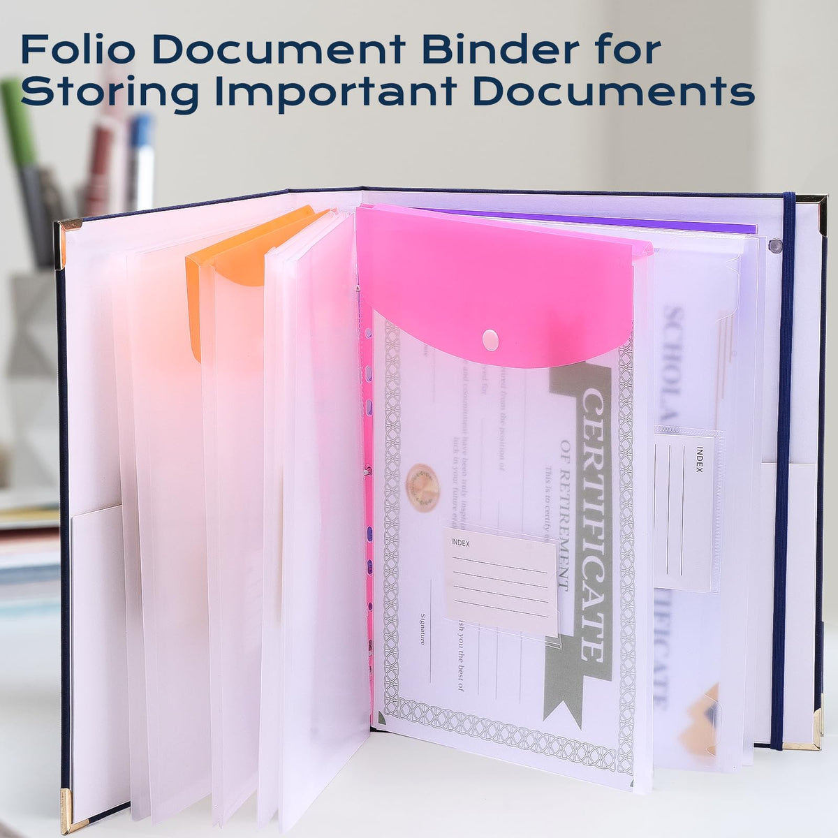 XKDOUS Document Organizer Linen Folio Folders with 9 Pockets, 3-Ring Accordion Storage Binders Expanding File Folder for Important Papers, End of Life Planner Book, in Case If I Die File Folder