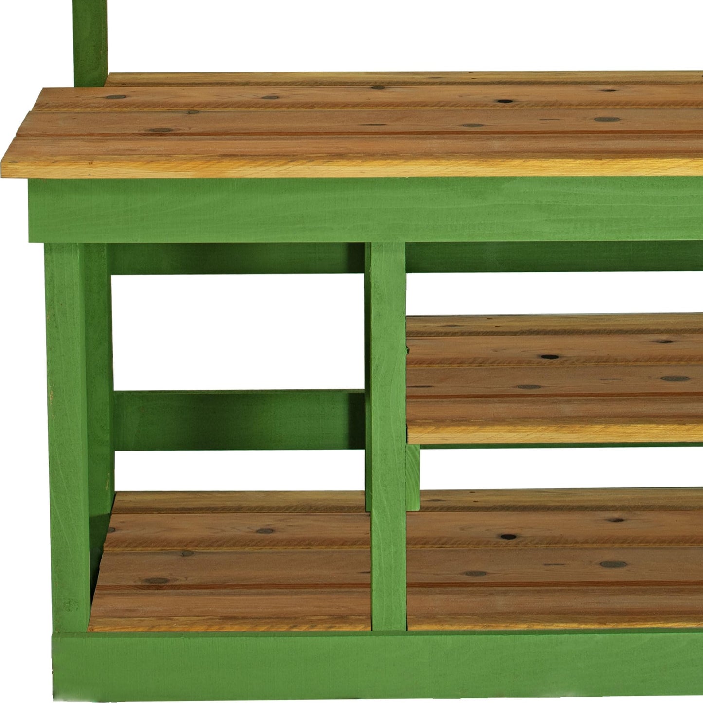 Rustic Gardening Workbench Outdoor Potting Table with Tool Hooks - Wooden Patio Furniture (Natural Redwood Frame)