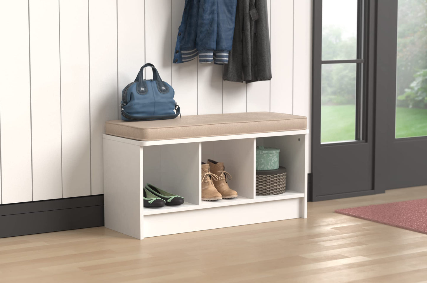 ClosetMaid 1569 Cubeicals 3-Cube Storage Bench, White with Tan Cushion