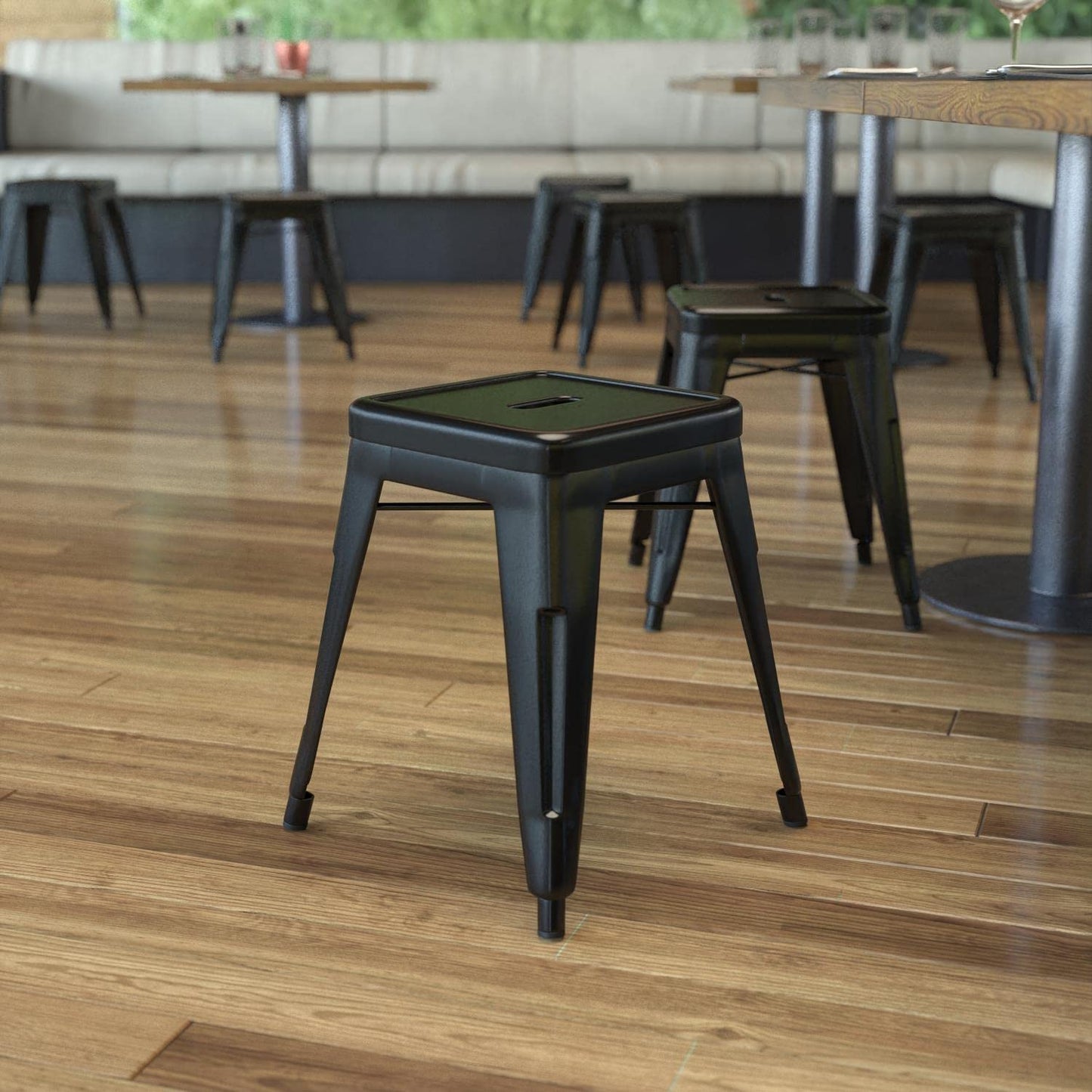Flash Furniture Metal Dining Table Height Stool - Backless Black Kai Commercial Grade Stool - 18 Inch Stackable Dining Chair - Set of 4