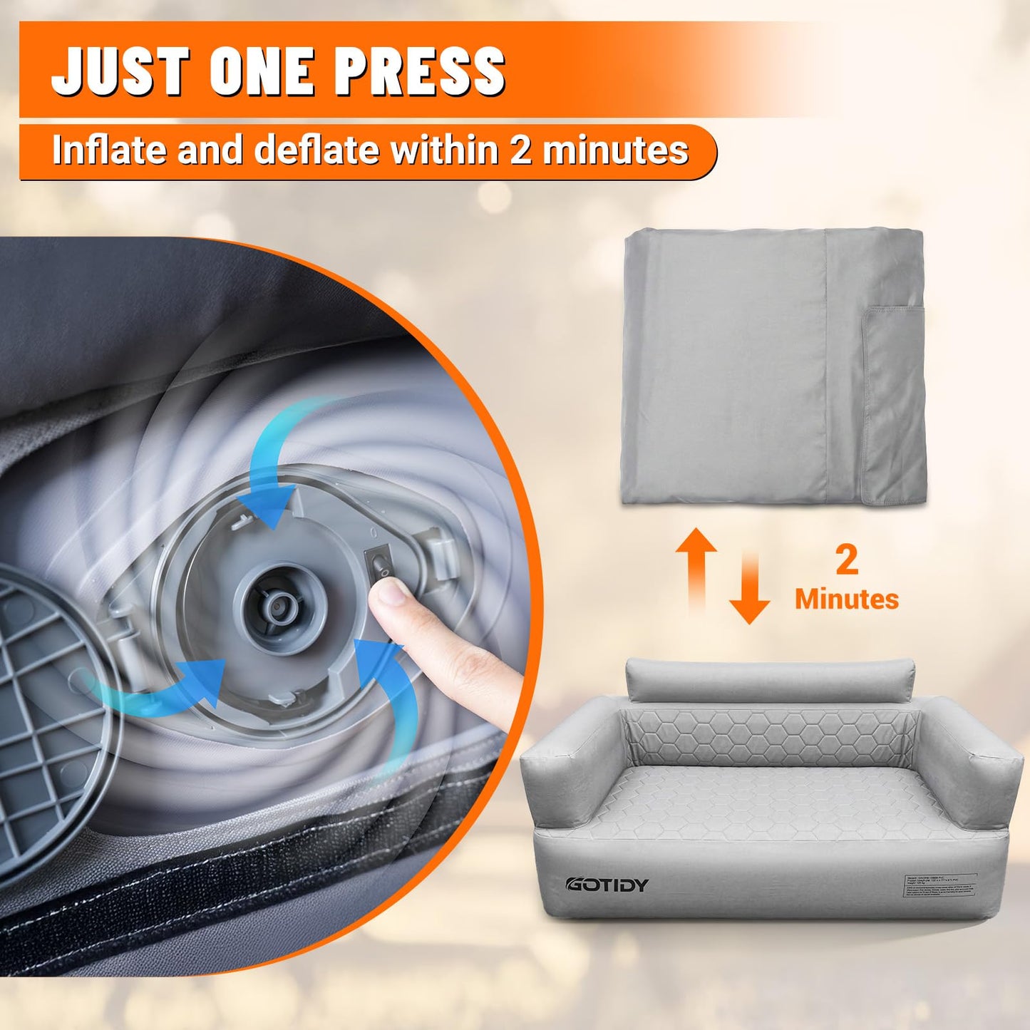 GOTIDY Inflatable Couch Loveseat with Footstool, Camping Couch with Detachable Built-in Pump, Inflatable Sofa with Breathable, Puncture-Resistant Fabric Texture Cover, Camping, Beach, Backyard Party